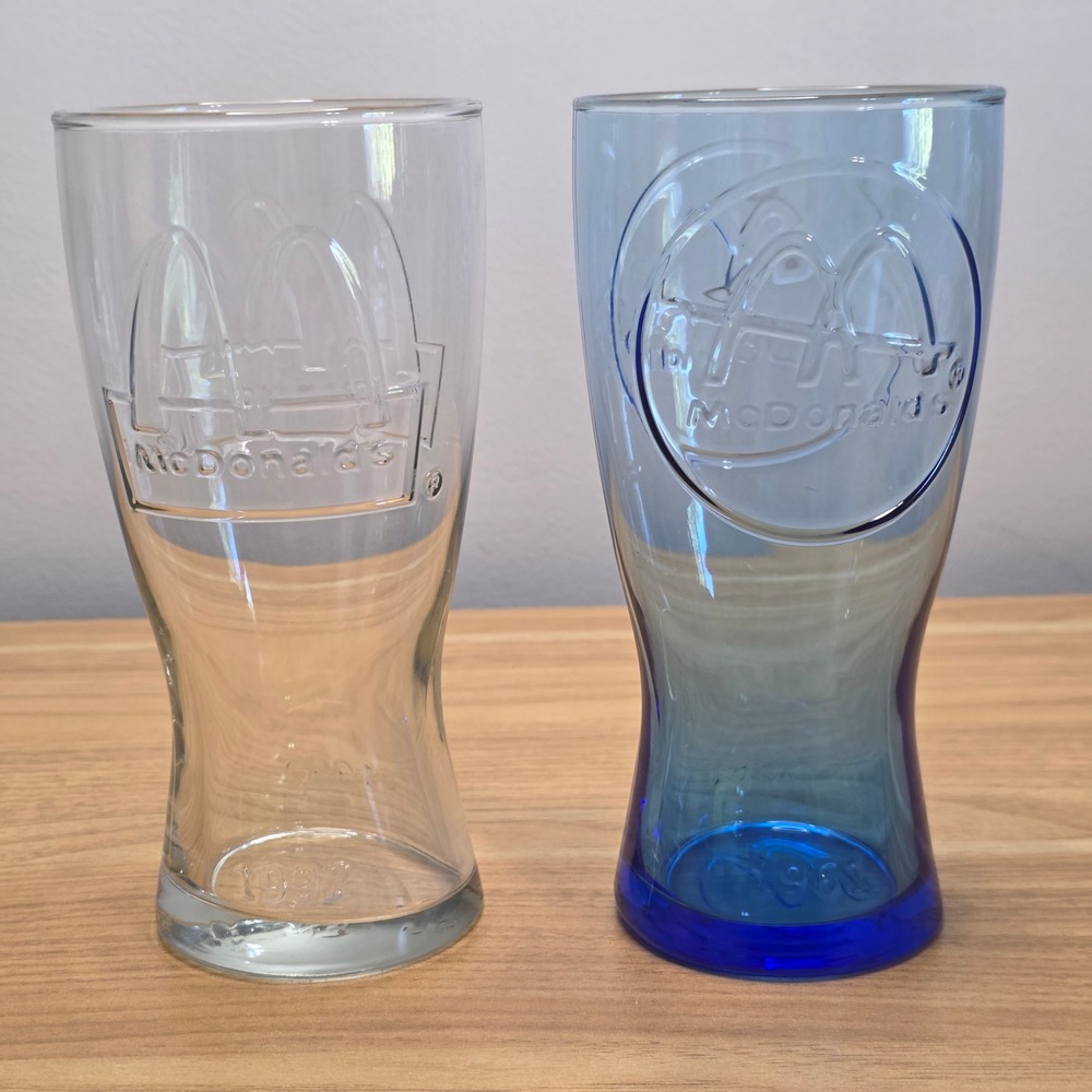 2 McDonald's Collector Glasses 1992‎ and 1961 Clear Blue Vintage Collectible